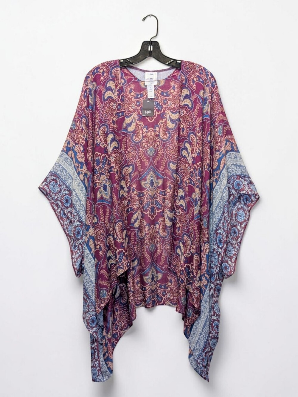 NEW J. Jill Plum Paisley Kimono Poncho Top Boho Resort One Size S-L